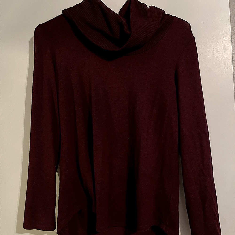 Maroon turtleneck.